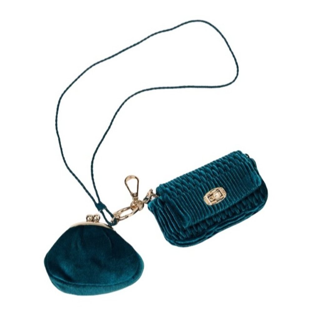 2 Piece Gift Set Crossbody & Kiss Lock Bag - Blue Velvet Gold Purse, Wallet